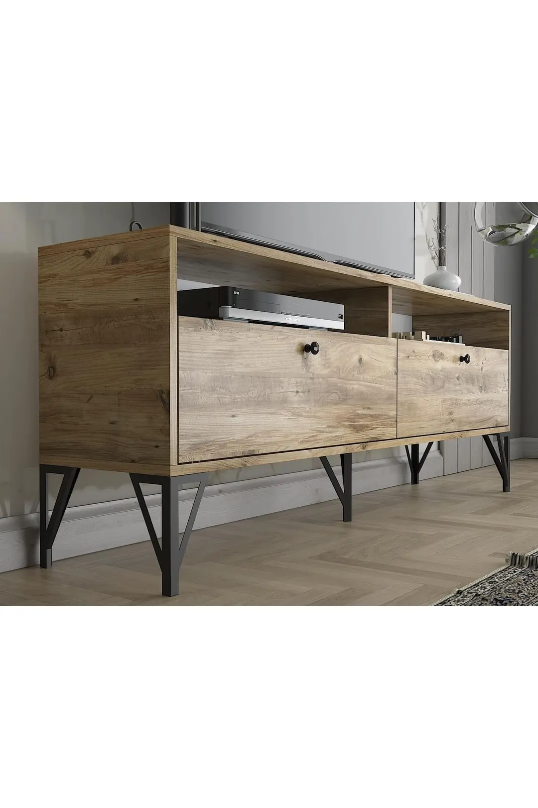 Astreo 160 Cm Metal Ayaklı Tv Ünitesi - Atlantik Çam / Siyah